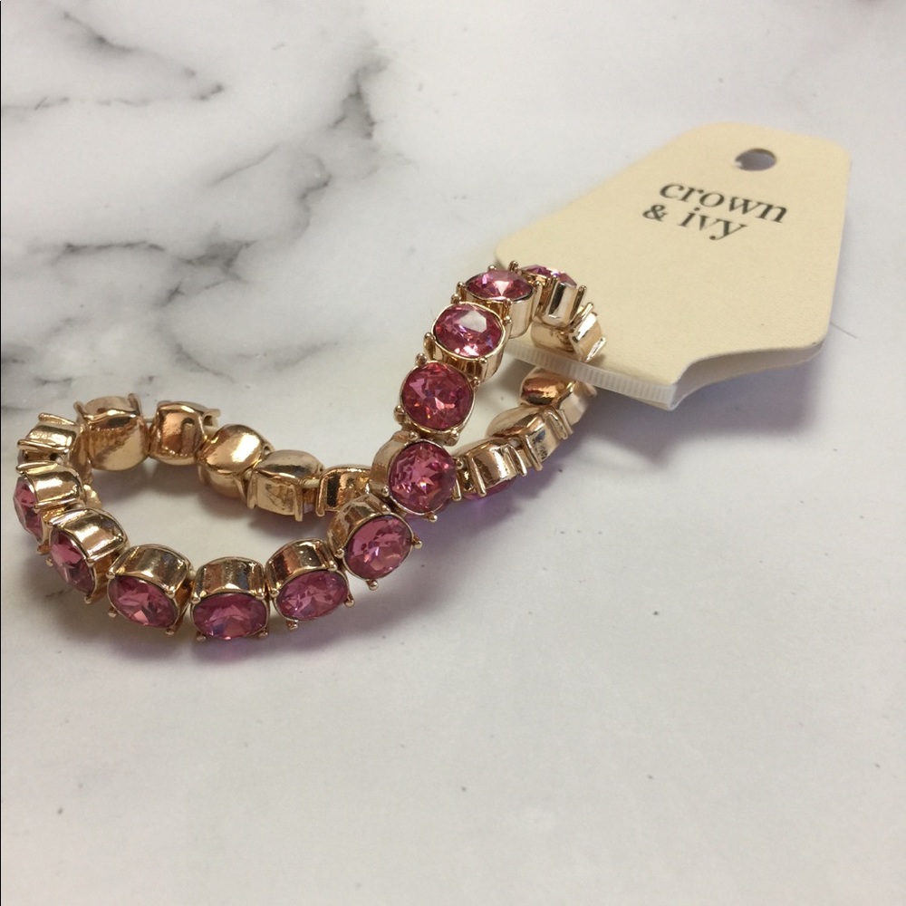 Crown & Ivy Pink Stone and Gold Stretch Bracelet